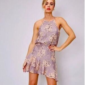 DO+BE Everlasting Dress Women Large Mauve Lace Asymmetric Ruffle Mini Party NEW!